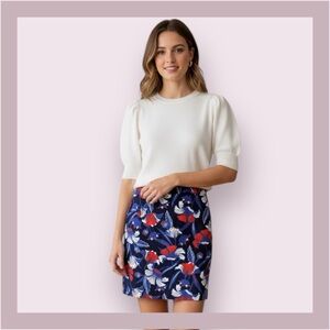 J Crew Navy Floral Print Skirt Size 2